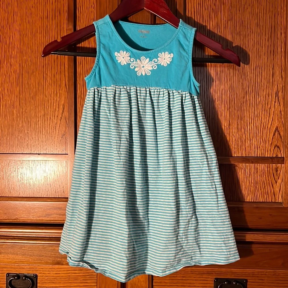 Gymboree Sleeveless Blue White Striped sundress Daisy Flower Appliqué Playwear